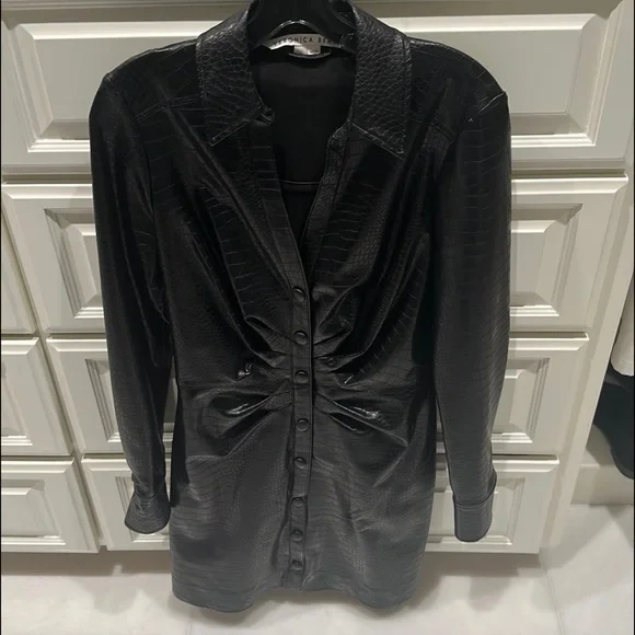 Veronica Beard echo gathered faux croc-effect leather dress size 4 Veronica Beard echo gathered faux croc-effect leather dress size 4